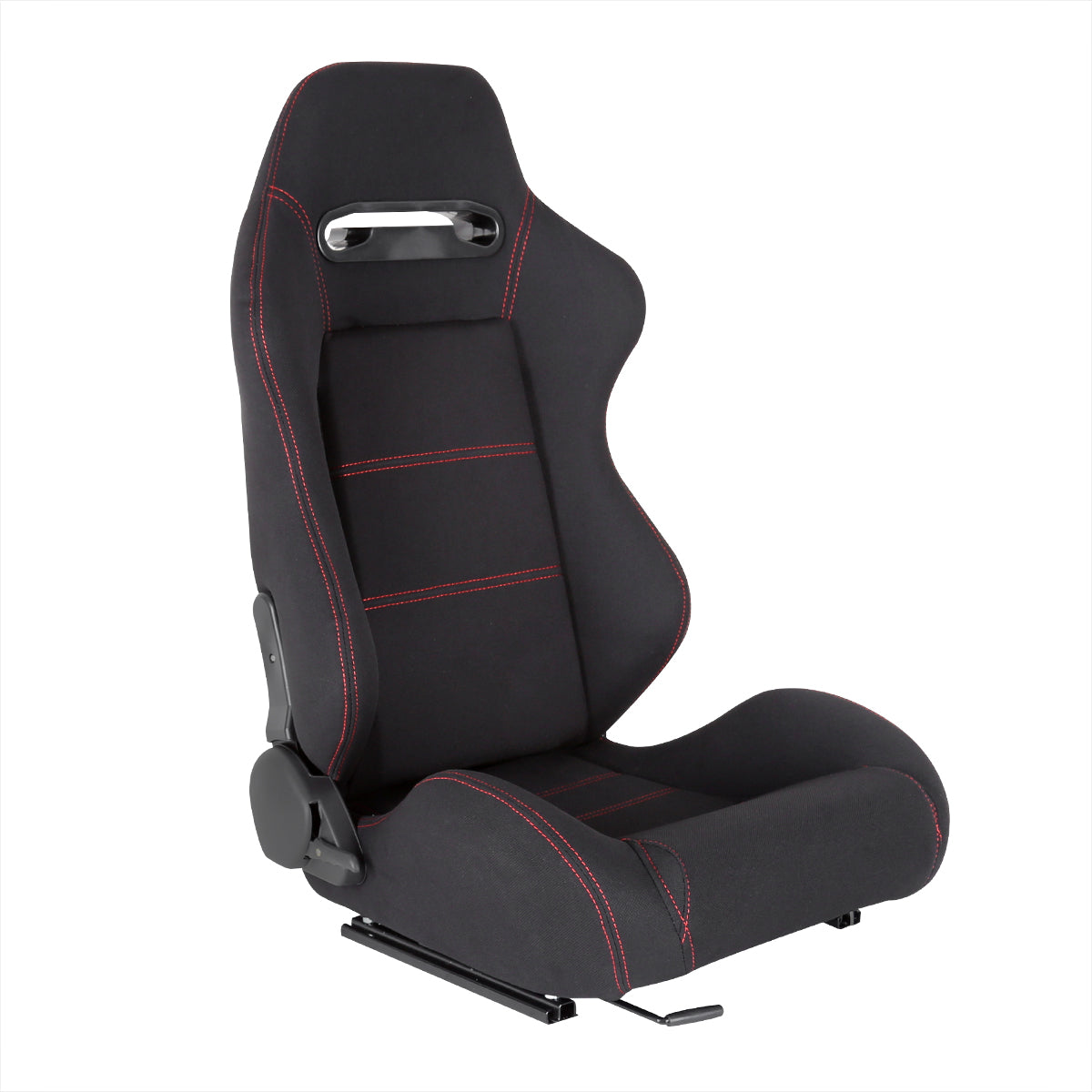 Fully Reclinable Black Cloth Bucket Racing Seat w/ Sliders - Passenger Side Only