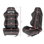 Fully Reclinable Black PVC Leather Red Stitch Bucket Racing Seat w/ Sliders - Driver Side Only