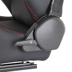 Fully Reclinable Black PVC Leather Red Stitch Bucket Racing Seat w/ Sliders - Driver Side Only
