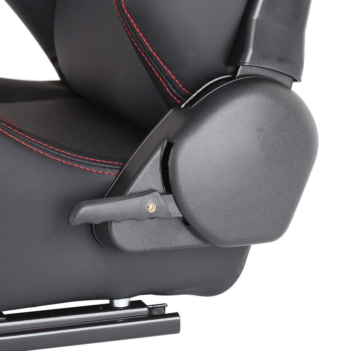 Fully Reclinable Black PVC Leather Red Stitch Bucket Racing Seat w/ Sliders - Driver Side Only