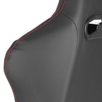 Fully Reclinable Black PVC Leather Red Stitch Bucket Racing Seat w/ Sliders - Passenger Side Only