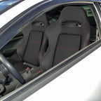 Fully Reclinable Black PVC Leather Red Stitch Bucket Racing Seat w/ Sliders - Passenger Side Only