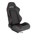 Fully Reclinable Black PVC Leather Red Stitch Bucket Racing Seat w/ Sliders - Passenger Side Only