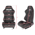 Fully Reclinable Black Suede Red Stitch Bucket Racing Seat w/ Sliders - Driver Side Only