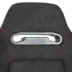 Fully Reclinable Black Suede Red Stitch Bucket Racing Seat w/ Sliders - Driver Side Only
