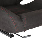 Fully Reclinable Black Suede Red Stitch Bucket Racing Seat w/ Sliders - Driver Side Only