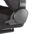 Fully Reclinable Black Suede Red Stitch Bucket Racing Seat w/ Sliders - Driver Side Only