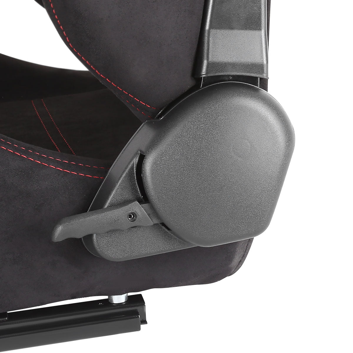 Fully Reclinable Black Suede Red Stitch Bucket Racing Seat w/ Sliders - Driver Side Only