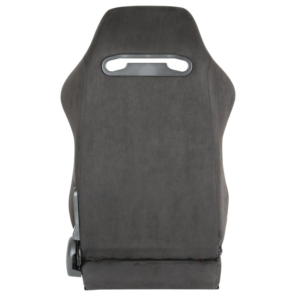 Fully Reclinable Black Suede Red Stitch Bucket Racing Seat w/ Sliders - Driver Side Only