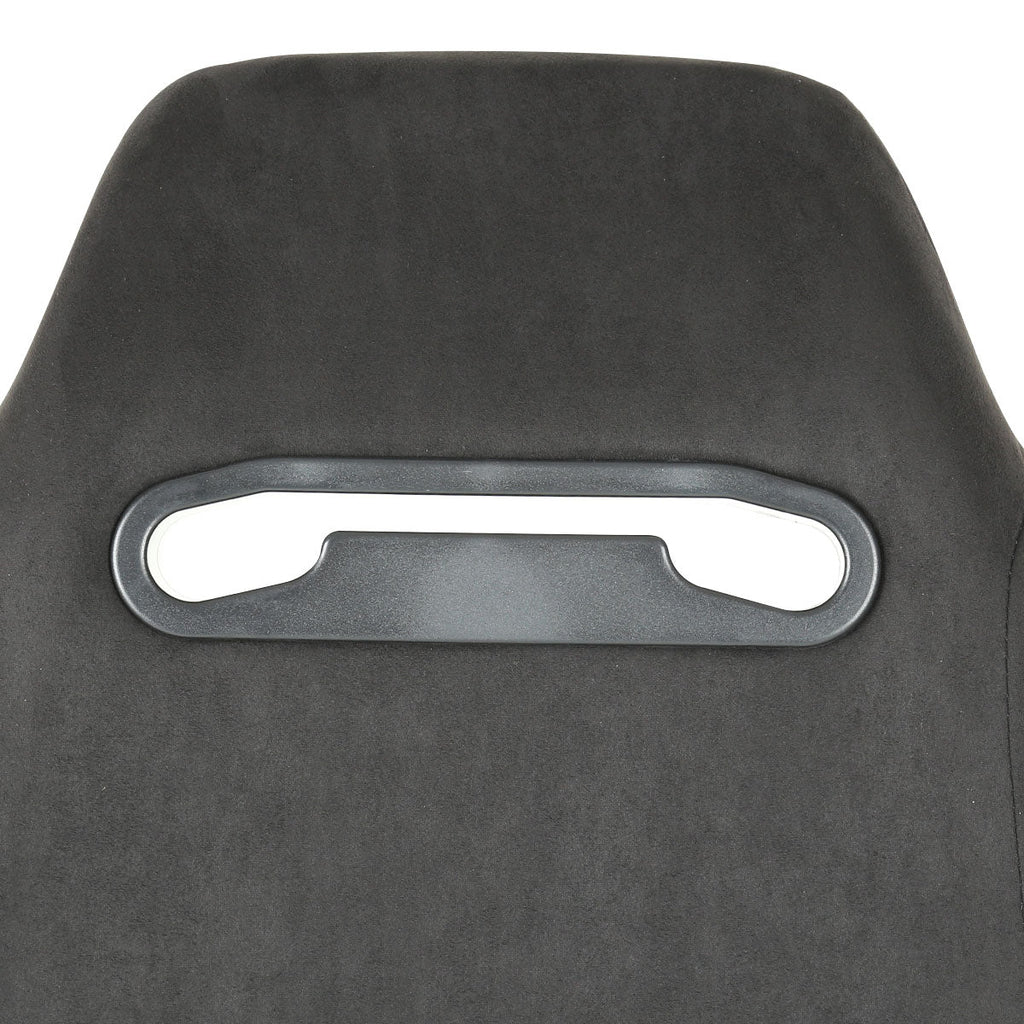Fully Reclinable Black Suede Red Stitch Bucket Racing Seat w/ Sliders - Driver Side Only