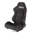 Fully Reclinable Black Suede Red Stitch Bucket Racing Seat w/ Sliders - Driver Side Only