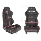 Fully Reclinable Black Suede Red Stitch Bucket Racing Seat w/ Sliders - Passenger Side Only