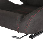 Fully Reclinable Black Suede Red Stitch Bucket Racing Seat w/ Sliders - Passenger Side Only