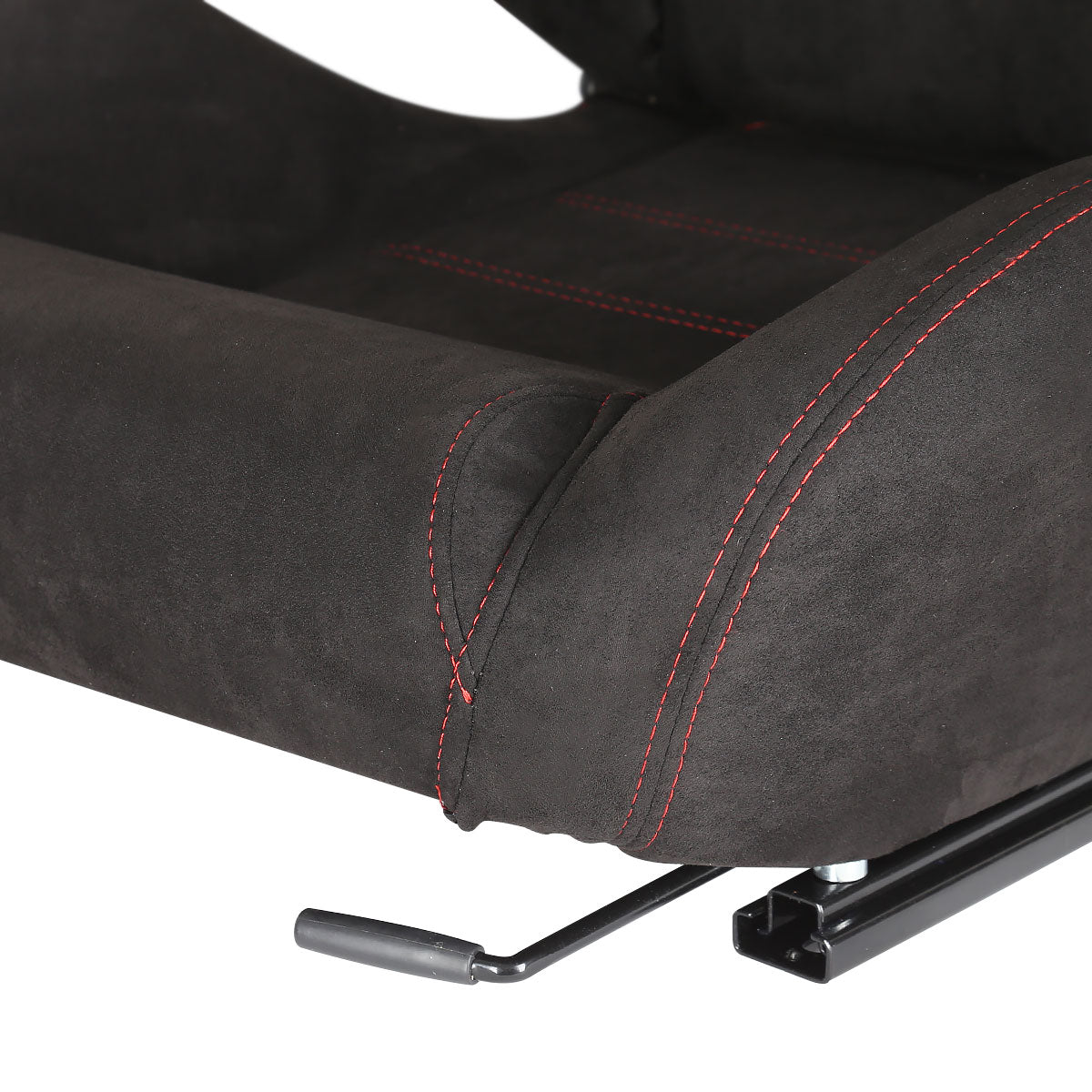 Fully Reclinable Black Suede Red Stitch Bucket Racing Seat w/ Sliders - Passenger Side Only