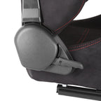 Fully Reclinable Black Suede Red Stitch Bucket Racing Seat w/ Sliders - Passenger Side Only
