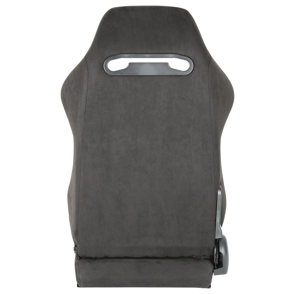 Fully Reclinable Black Suede Red Stitch Bucket Racing Seat w/ Sliders - Passenger Side Only