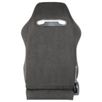 Fully Reclinable Black Suede Red Stitch Bucket Racing Seat w/ Sliders - Passenger Side Only