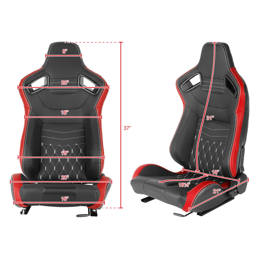 Fully Reclinable Black & Red PVC Leather White Stitch Bucket Racing Seat w/ Sliders - Driver Side Only