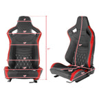 Fully Reclinable Black & Red PVC Leather White Stitch Bucket Racing Seat w/ Sliders - Driver Side Only