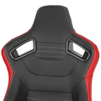 Fully Reclinable Black & Red PVC Leather White Stitch Bucket Racing Seat w/ Sliders - Driver Side Only