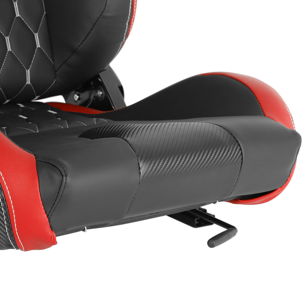Fully Reclinable Black & Red PVC Leather White Stitch Bucket Racing Seat w/ Sliders - Driver Side Only