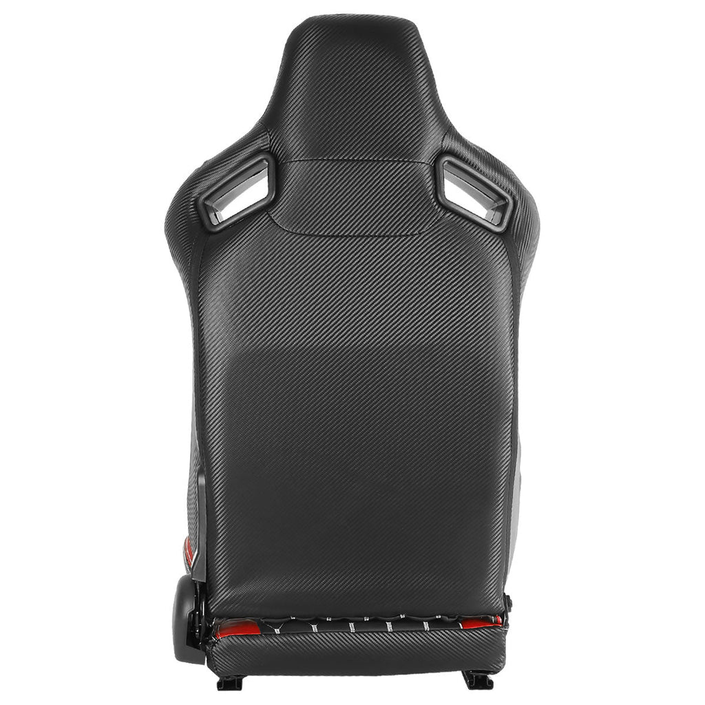 Fully Reclinable Black & Red PVC Leather White Stitch Bucket Racing Seat w/ Sliders - Driver Side Only