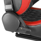 Fully Reclinable Black & Red PVC Leather White Stitch Bucket Racing Seat w/ Sliders - Passenger Side Only