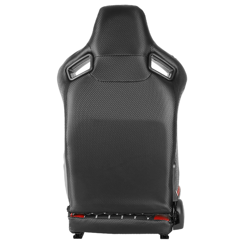 Fully Reclinable Black & Red PVC Leather White Stitch Bucket Racing Seat w/ Sliders - Passenger Side Only
