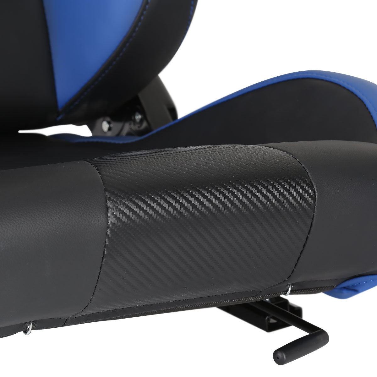 Fully Reclinable Black & Blue PVC Leather Carbon Fiber Style Bucket Racing Seat w/ Sliders - Driver Side Only