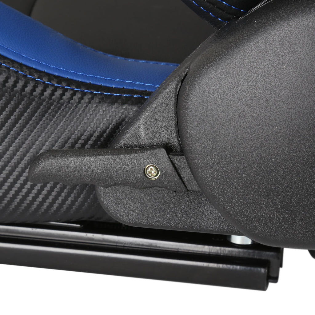 Fully Reclinable Black & Blue PVC Leather Carbon Fiber Style Bucket Racing Seat w/ Sliders - Driver Side Only