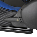 Fully Reclinable Black & Blue PVC Leather Carbon Fiber Style Bucket Racing Seat w/ Sliders - Driver Side Only