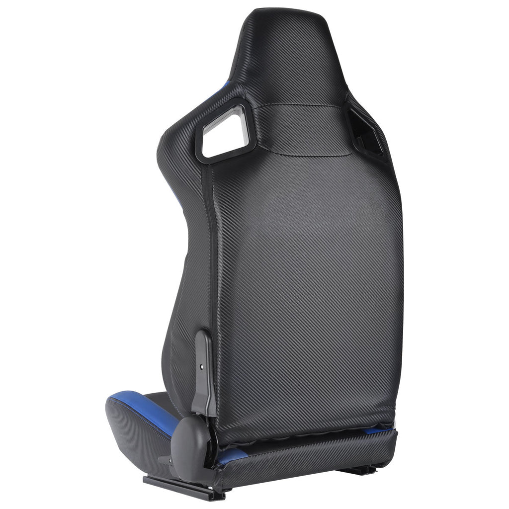 Fully Reclinable Black & Blue PVC Leather Carbon Fiber Style Bucket Racing Seat w/ Sliders - Driver Side Only