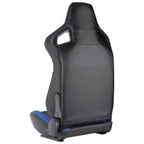 Fully Reclinable Black & Blue PVC Leather Carbon Fiber Style Bucket Racing Seat w/ Sliders - Driver Side Only