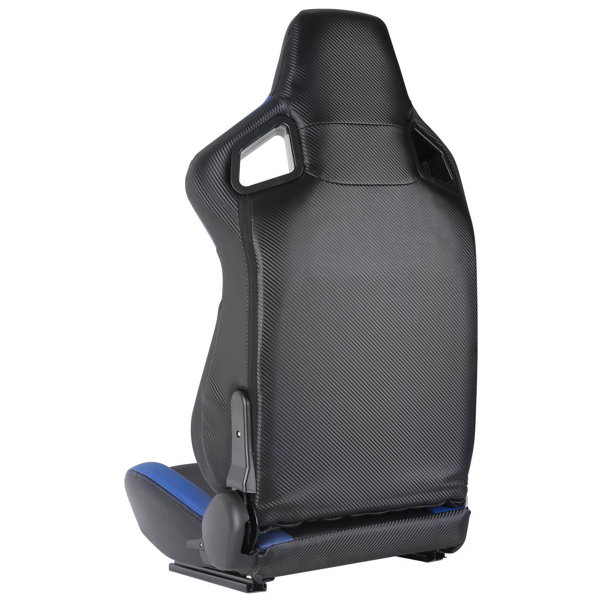 Fully Reclinable Black & Blue PVC Leather Carbon Fiber Style Bucket Racing Seat w/ Sliders - Driver Side Only