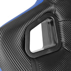 Fully Reclinable Black & Blue PVC Leather Carbon Fiber Style Bucket Racing Seat w/ Sliders - Driver Side Only