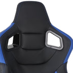 Fully Reclinable Black & Blue PVC Leather Carbon Fiber Style Bucket Racing Seat w/ Sliders - Passenger Side Only