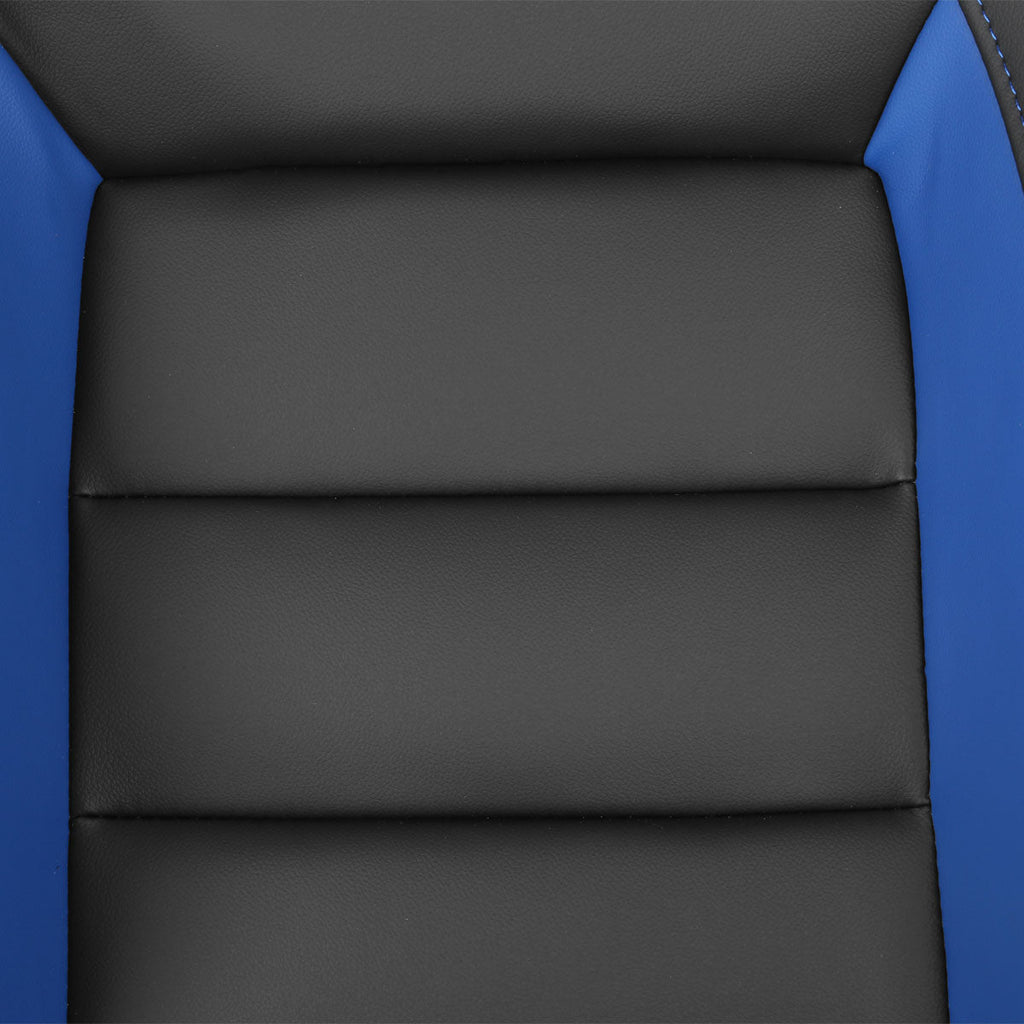 Fully Reclinable Black & Blue PVC Leather Carbon Fiber Style Bucket Racing Seat w/ Sliders - Passenger Side Only