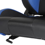 Fully Reclinable Black & Blue PVC Leather Carbon Fiber Style Bucket Racing Seat w/ Sliders - Passenger Side Only