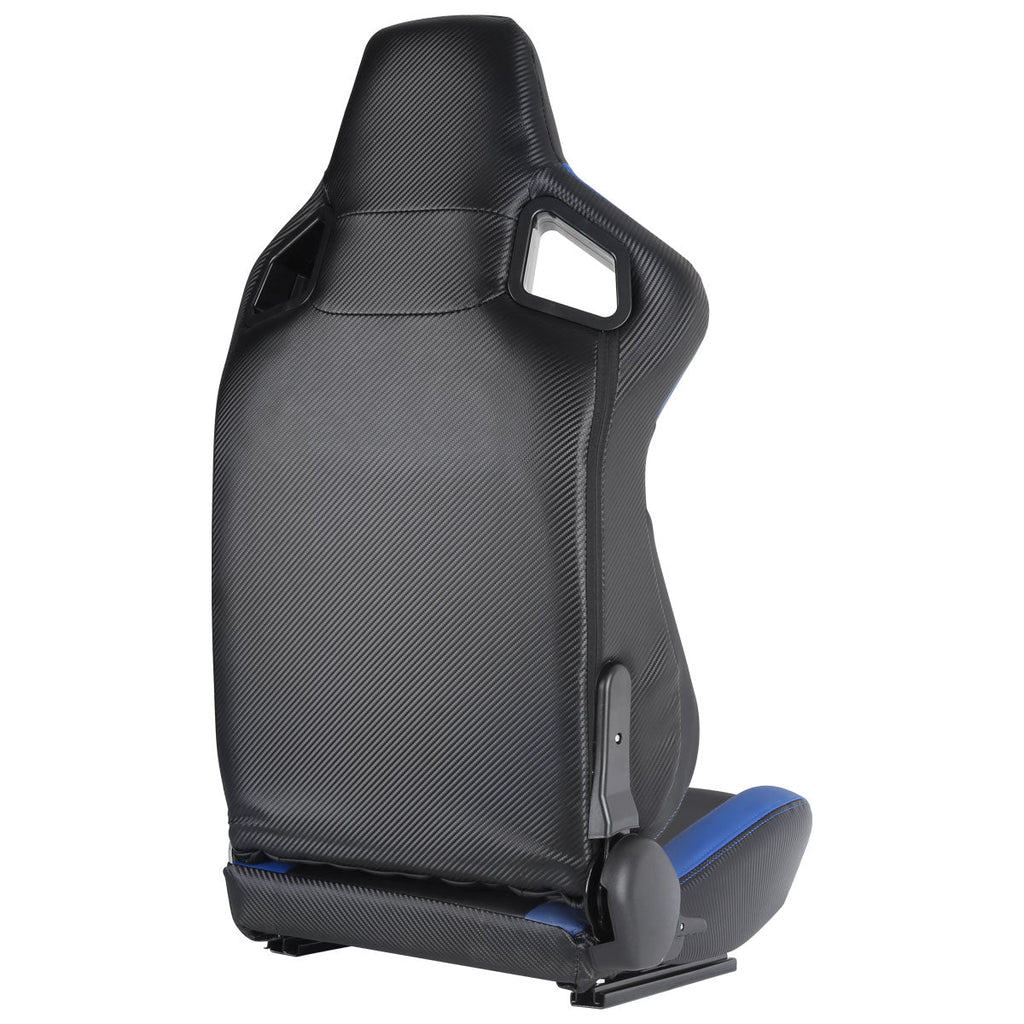 Fully Reclinable Black & Blue PVC Leather Carbon Fiber Style Bucket Racing Seat w/ Sliders - Passenger Side Only