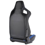 Fully Reclinable Black & Blue PVC Leather Carbon Fiber Style Bucket Racing Seat w/ Sliders - Passenger Side Only