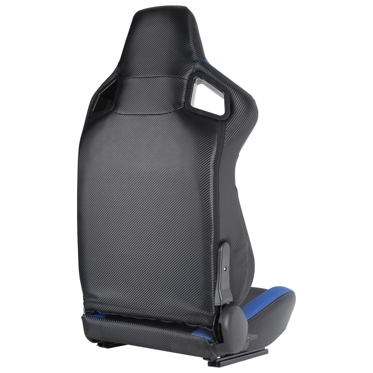 Fully Reclinable Black & Blue PVC Leather Carbon Fiber Style Bucket Racing Seat w/ Sliders - Passenger Side Only