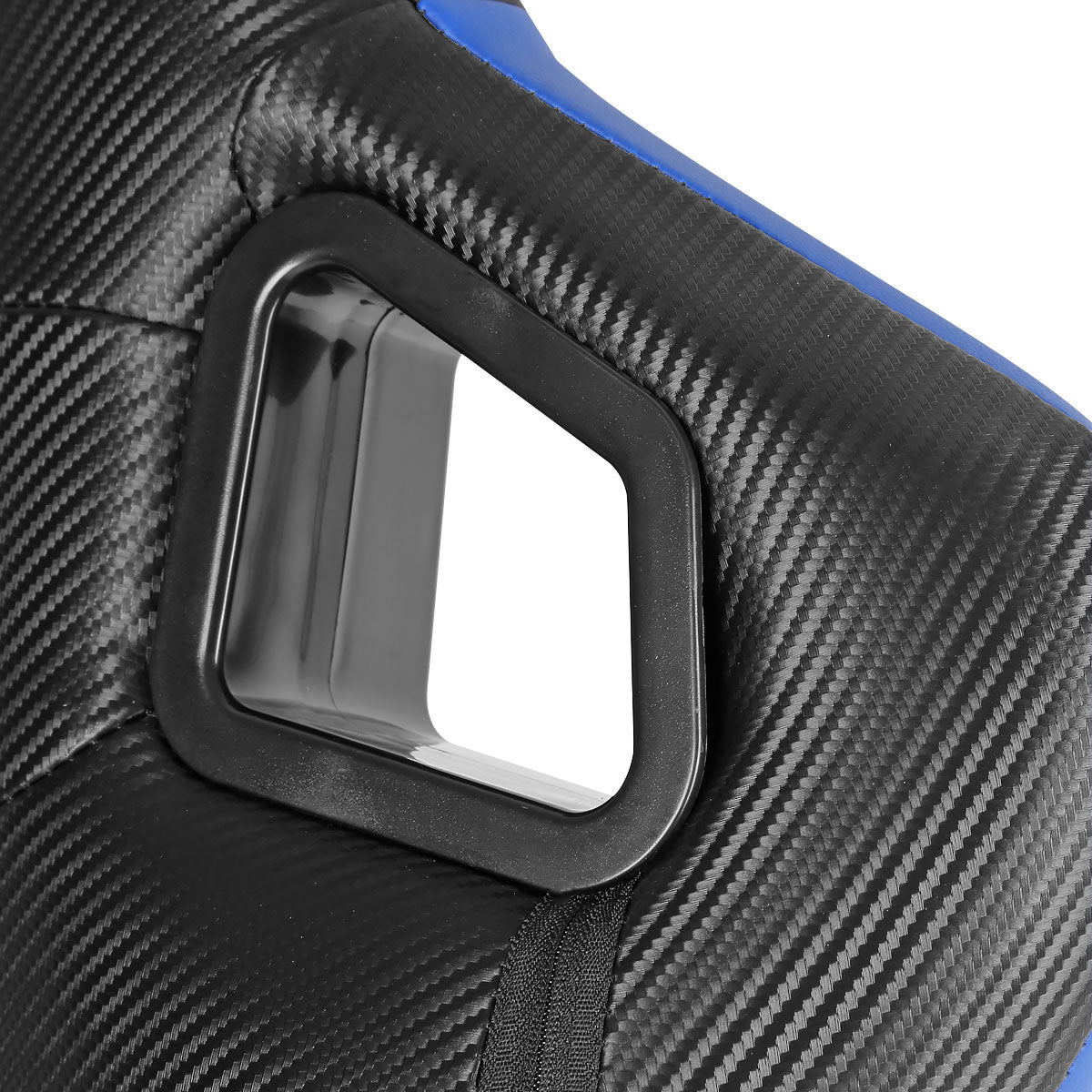Fully Reclinable Black & Blue PVC Leather Carbon Fiber Style Bucket Racing Seat w/ Sliders - Passenger Side Only