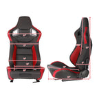 Fully Reclinable Black & Red PVC Leather Carbon Fiber Style Bucket Racing Seat w/ Sliders - Driver Side Only