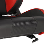 Fully Reclinable Black & Red PVC Leather Carbon Fiber Style Bucket Racing Seat w/ Sliders - Driver Side Only