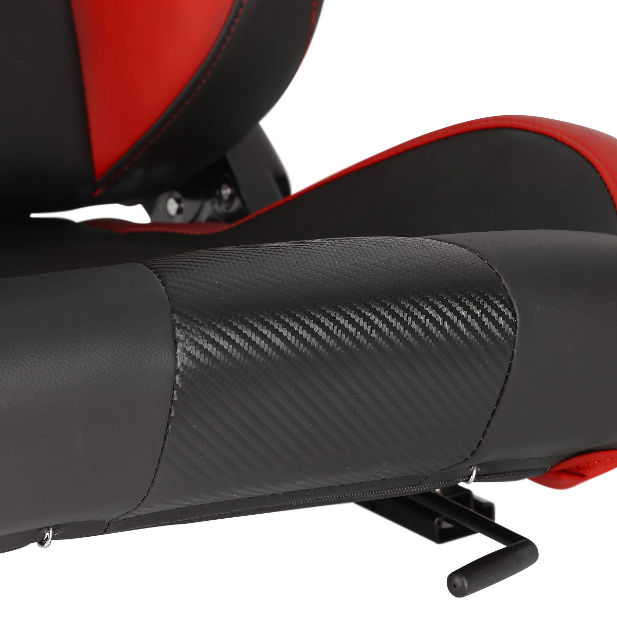 Fully Reclinable Black & Red PVC Leather Carbon Fiber Style Bucket Racing Seat w/ Sliders - Driver Side Only