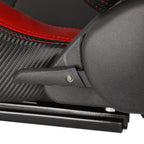 Fully Reclinable Black & Red PVC Leather Carbon Fiber Style Bucket Racing Seat w/ Sliders - Driver Side Only