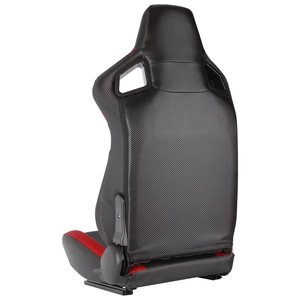 Fully Reclinable Black & Red PVC Leather Carbon Fiber Style Bucket Racing Seat w/ Sliders - Driver Side Only