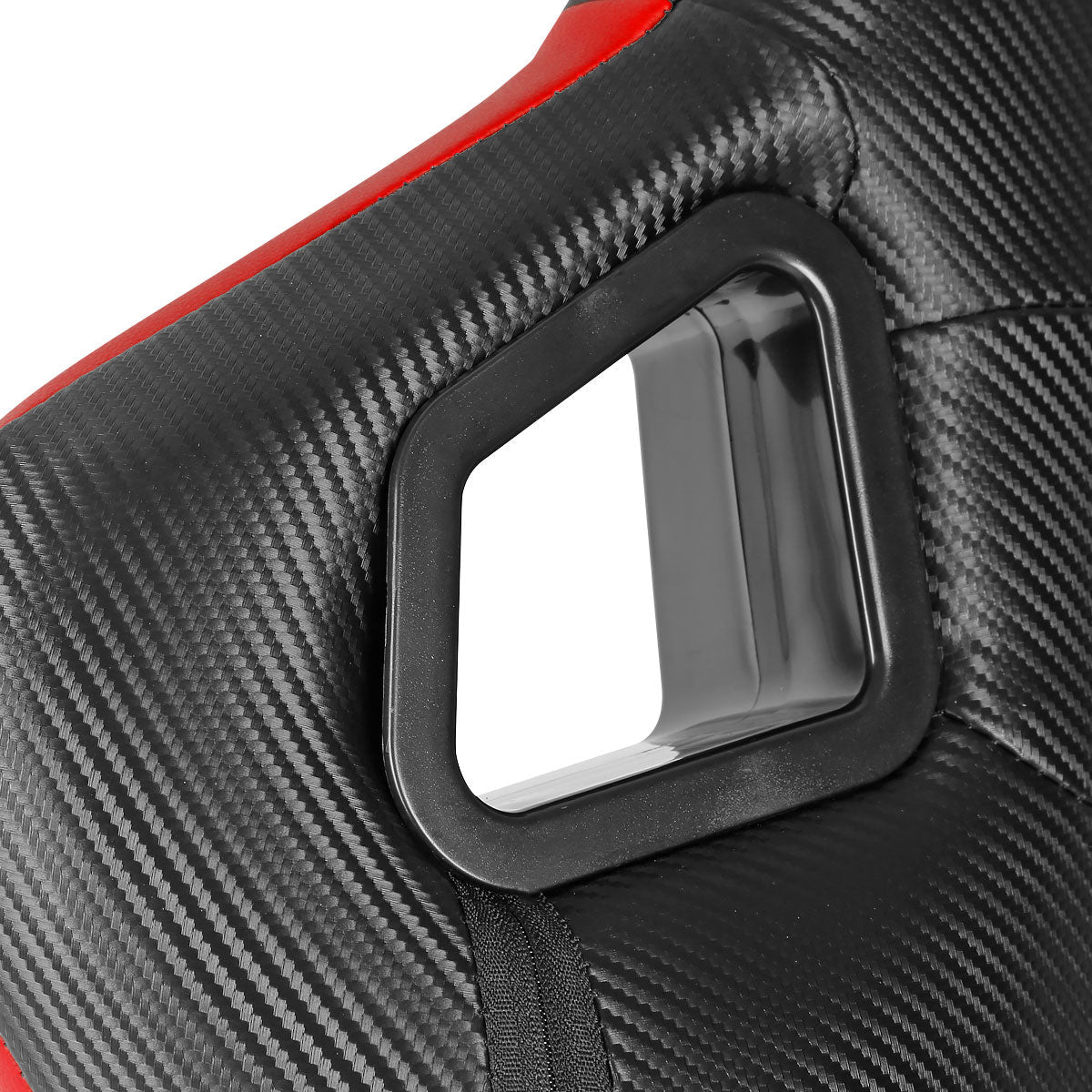 Fully Reclinable Black & Red PVC Leather Carbon Fiber Style Bucket Racing Seat w/ Sliders - Driver Side Only