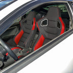 Fully Reclinable Black & Red PVC Leather Carbon Fiber Style Bucket Racing Seat w/ Sliders - Driver Side Only