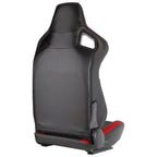Fully Reclinable Black & Red PVC Leather Carbon Fiber Style Bucket Racing Seat w/ Sliders - Passenger Side Only